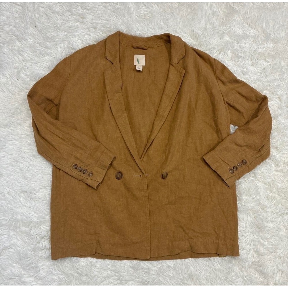 H&M Double-Breasted Brown Breathable Linen Chic Relaxed Silhouette Blazer 12